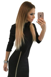 Kaamastra Black Zip Up Sexy Long Bodycon Dress For Women